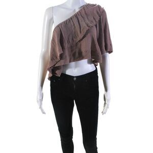 A Piece Apart Women's Cotton Short Sleeve One Shoulder Crop Top Pink Size 2